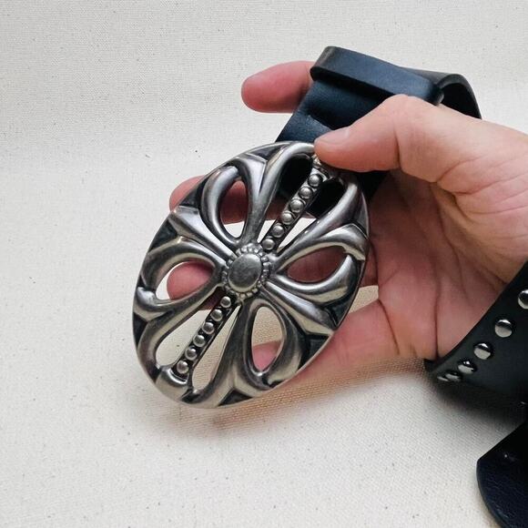 vintage style black & silver american studded western belt - Picture 2 of 7